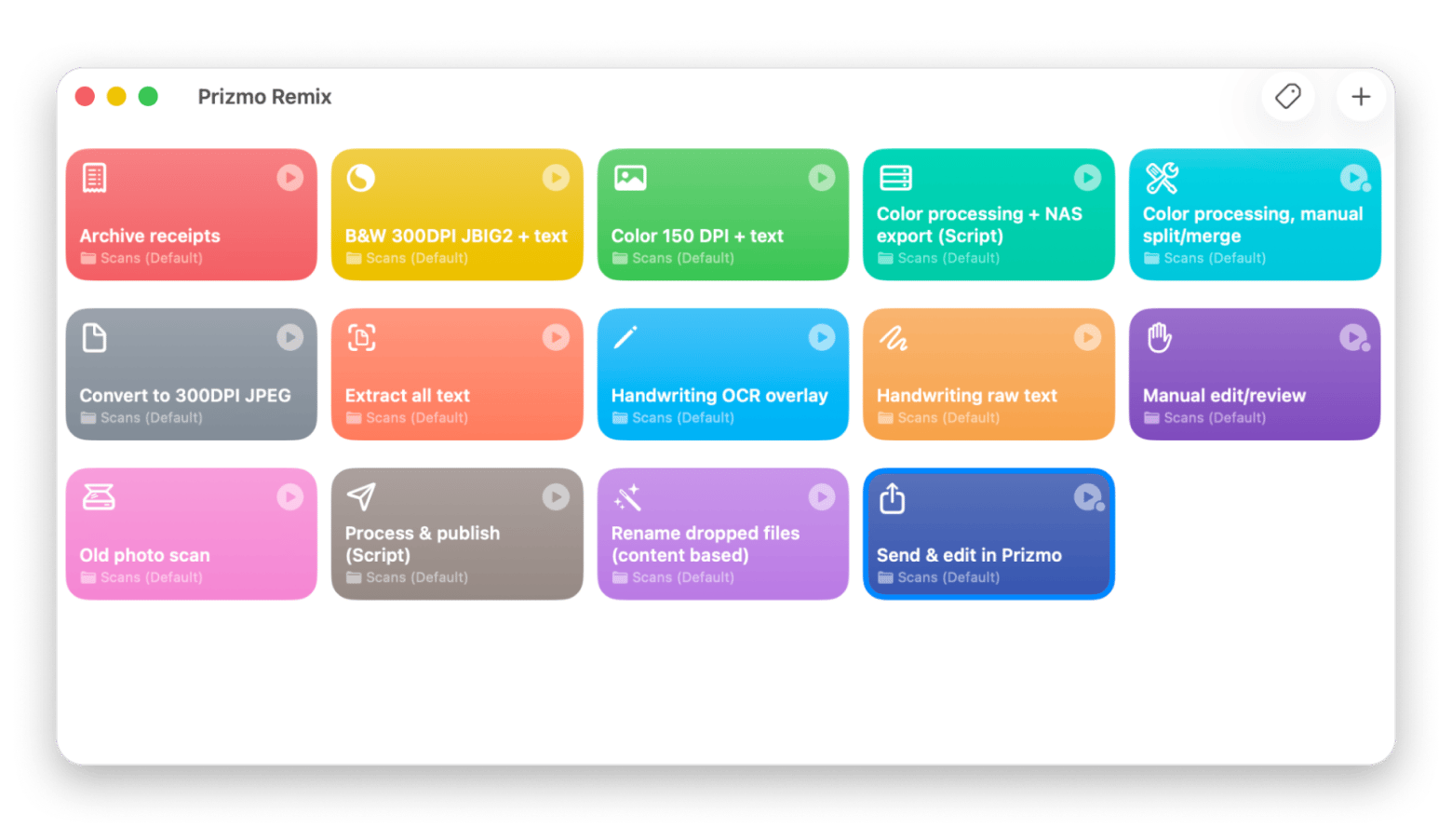 The start window of Prizmo Remix, an AI document scan and processing app that is available on Setapp.