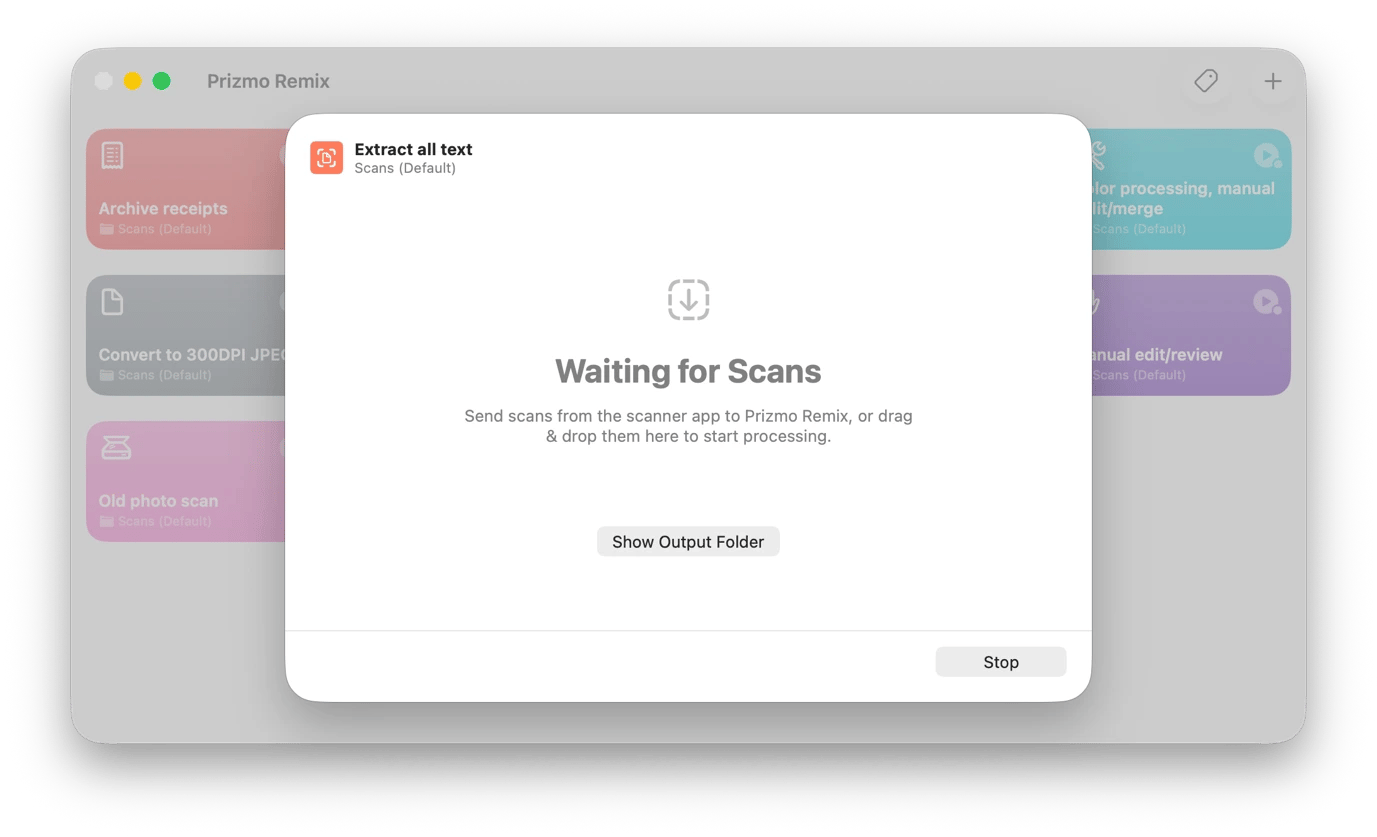 Title:The interface of Prizmo Remix, a OCR tool available on Setapp