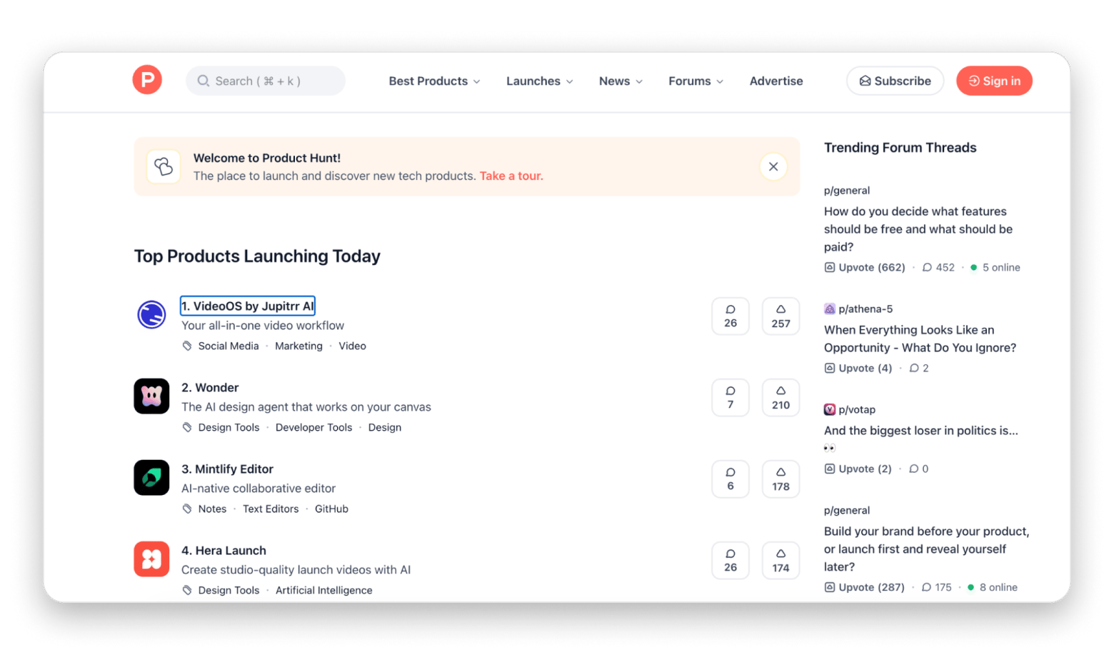 Product Hunt top launches