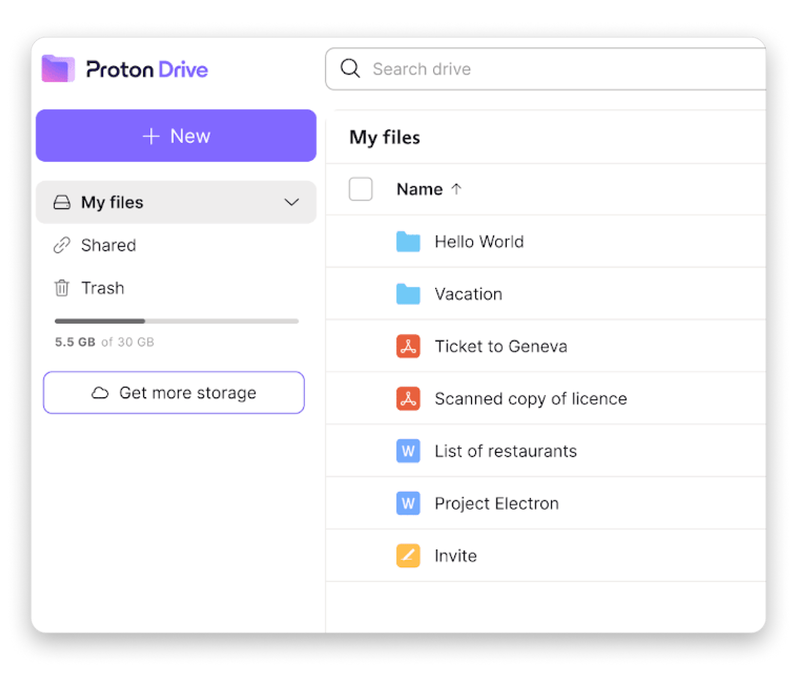 Proton Drive interface on Mac