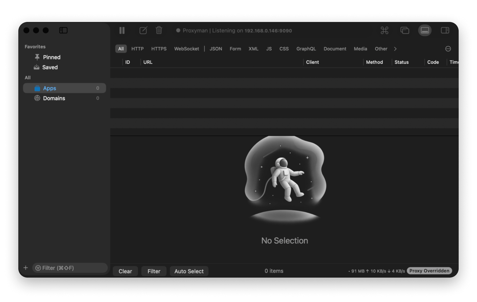 The start window of Proxyman, a debugging tool that is available on Setapp
