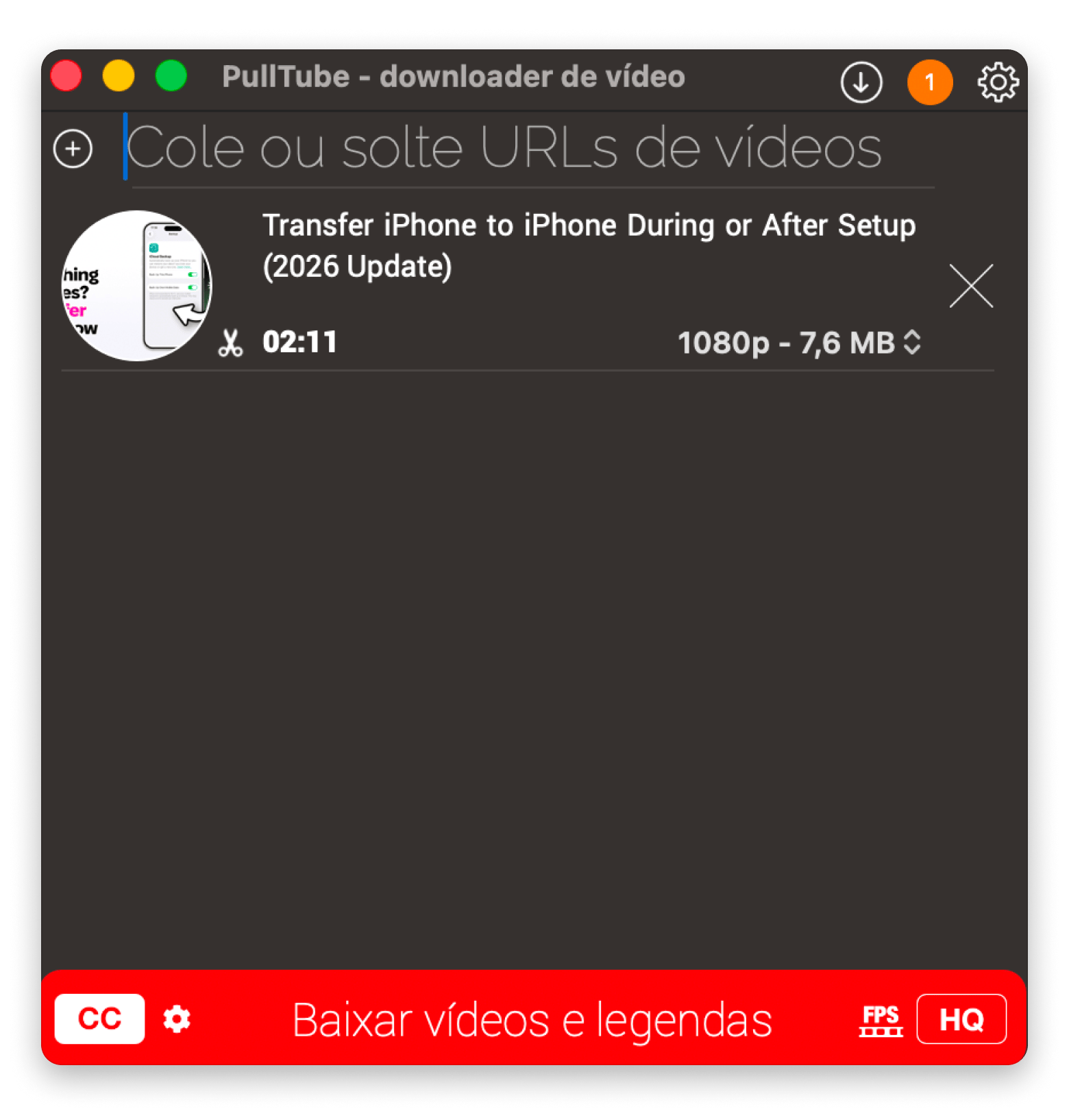 Interface do Pulltube mostrando o download de um Reel do Instagram no Mac, disponível no Setapp