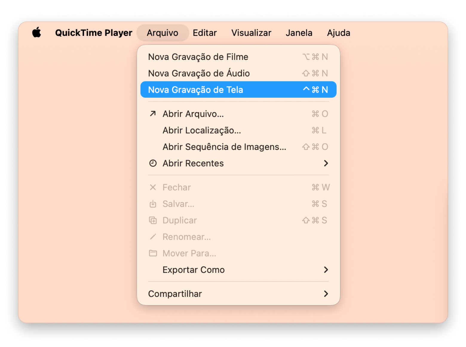 quicktime nova gravacao tela
