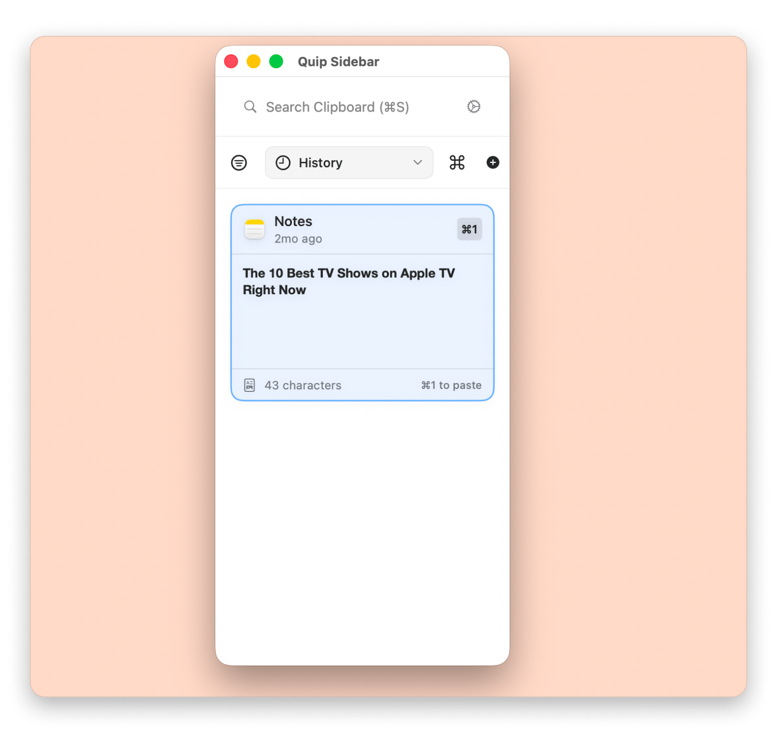 Managing clipboard history with Quip, a clipboard tool available on Setapp
