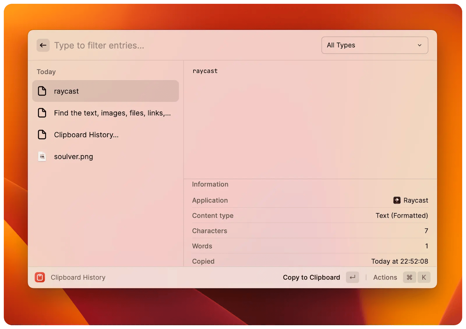 Raycast clipboard