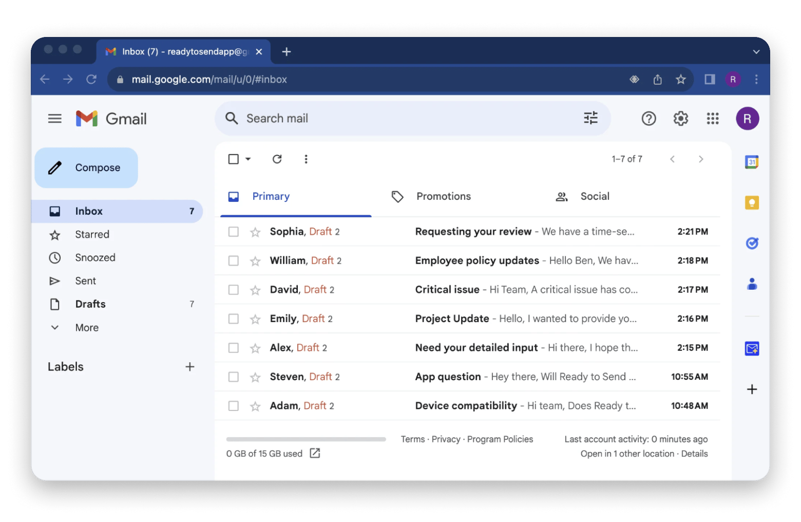 The overview of Ready to Send, an email app that is available on Setapp