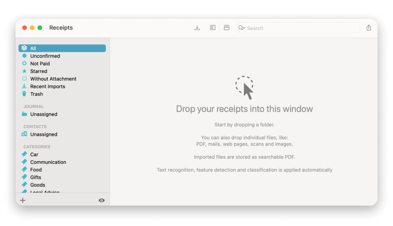 The overview of Receipts, an accounting app that is available on Setapp. The overview of Receipts, an accounting app that is available on Setapp.