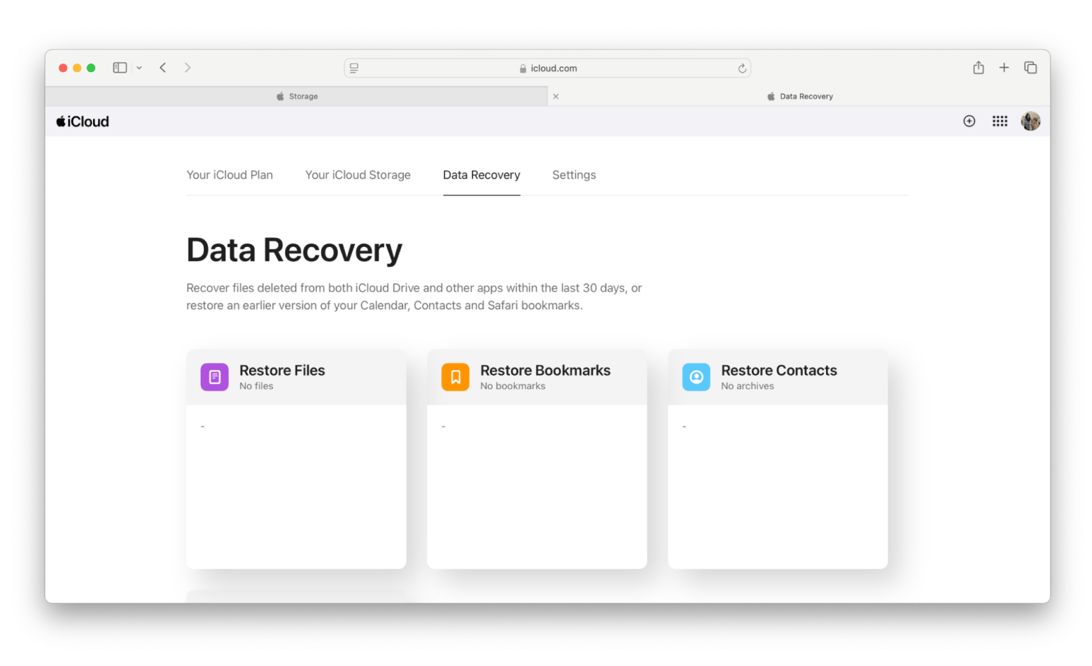 recover data on iCloud web