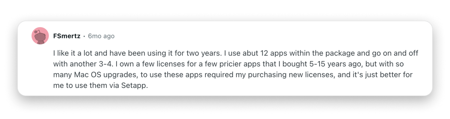 Reddit comment about Setapp Mac app bundle