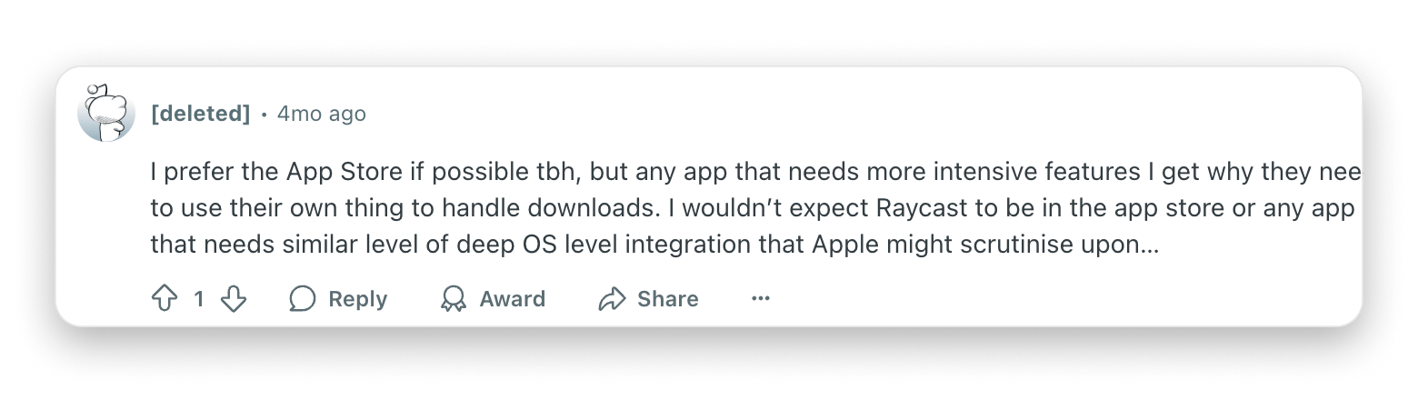 reddit comment on app store platform