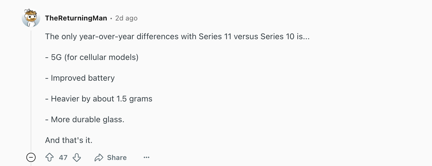 Reddit comment on Apple Watch Series 3