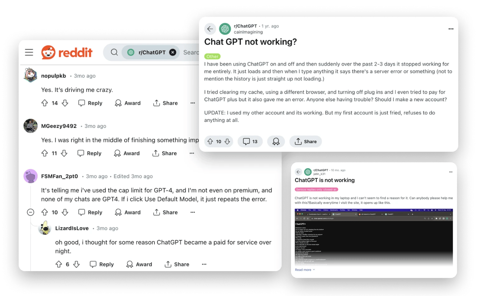 Chat GPT not working threads in reddit