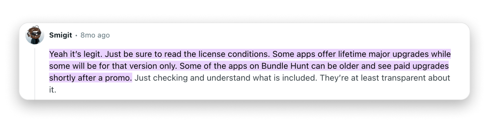 Reddit user feedback about BundleBunt