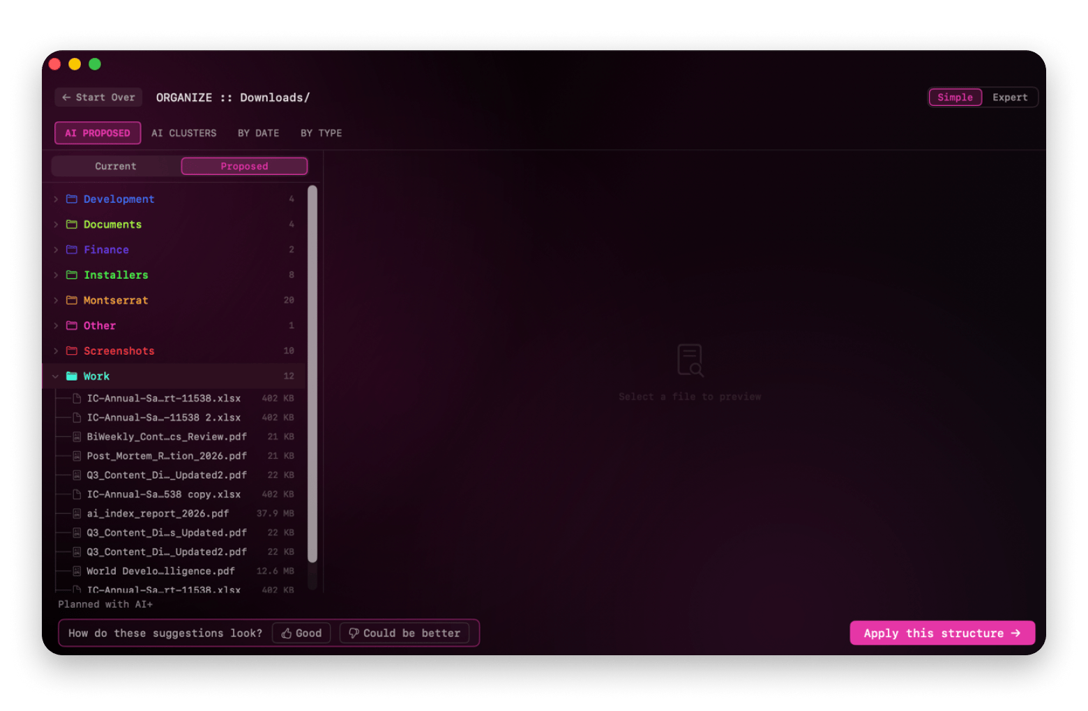 The AI file organization interface of Refolder, a Mac AI assistant available on Setapp. The AI file organization interface of Refolder, a Mac AI assistant available on Setapp.