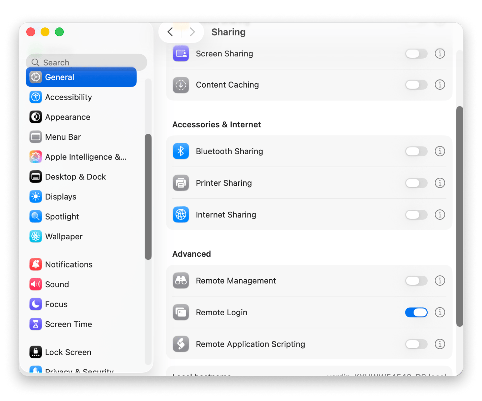 remote login in mac settings