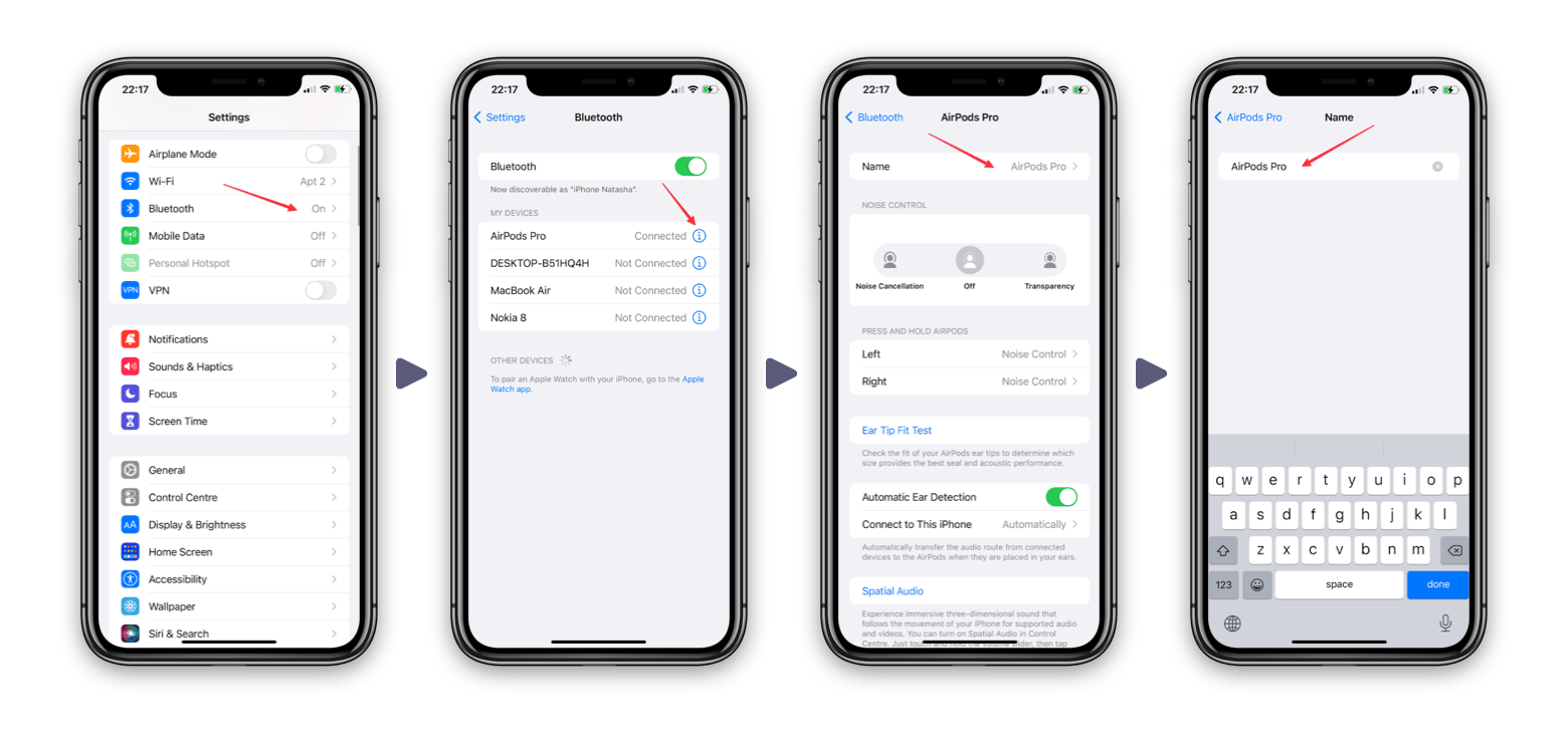 rename AirPods on iPhone