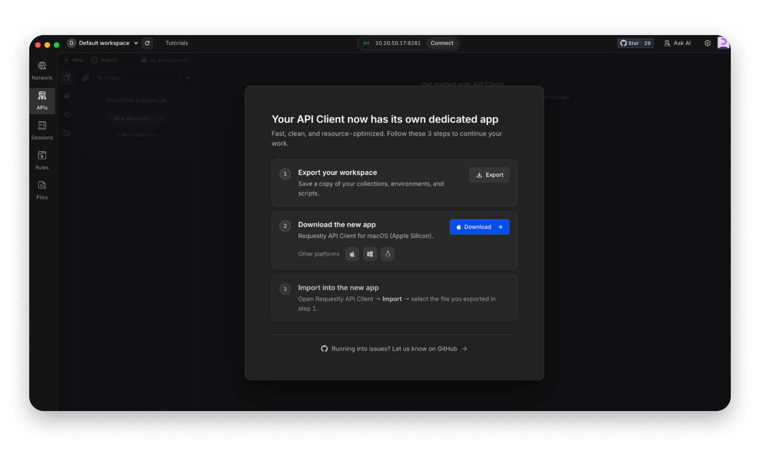 The Requestly browser extension prompting migration to its dedicated Mac app, a Postman alternative available on Setapp The Requestly browser extension prompting migration to its dedicated Mac app, a Postman alternative available on Setapp