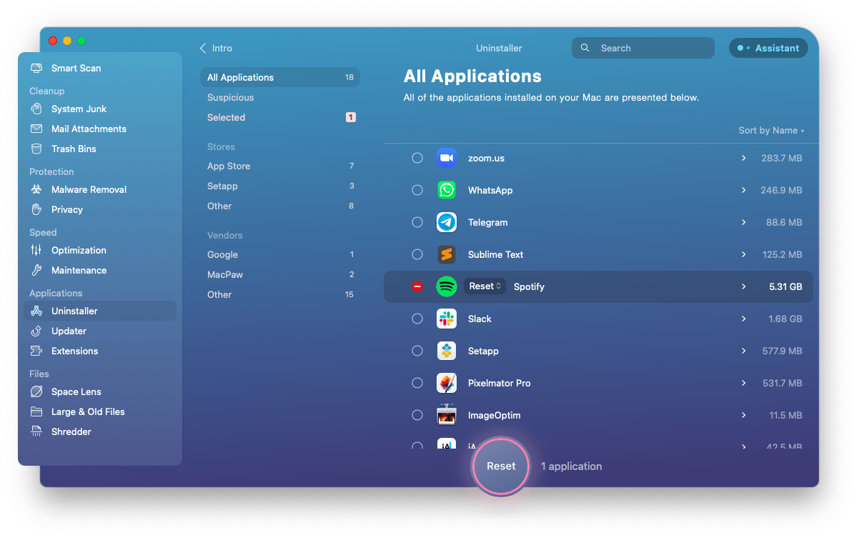 reset app with CleanMyMac X 