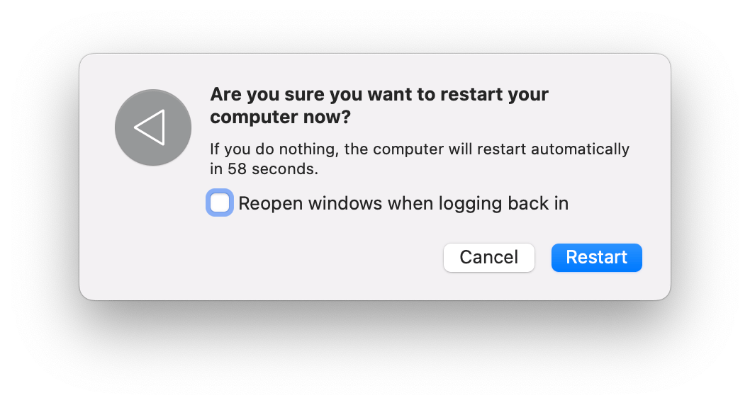 restart mac using quitall