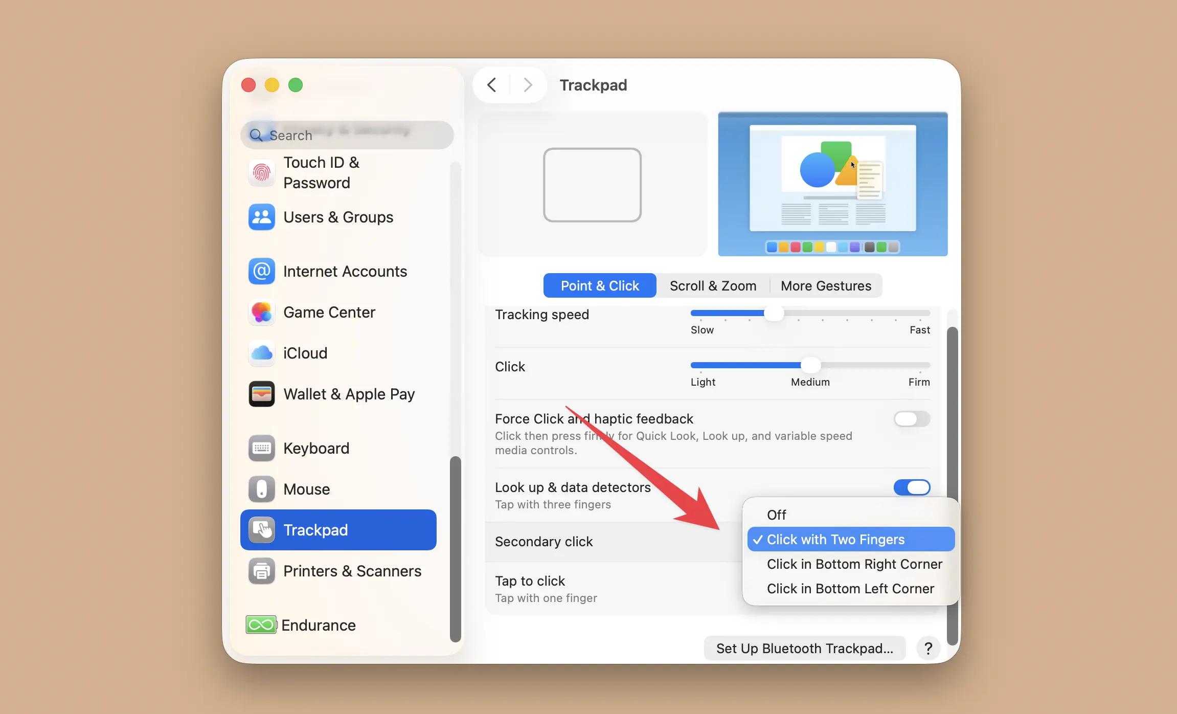 Setting right click on trackpad