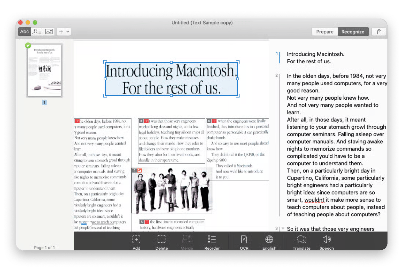 The interface of Prizmo, a document scanning app available on Setapp