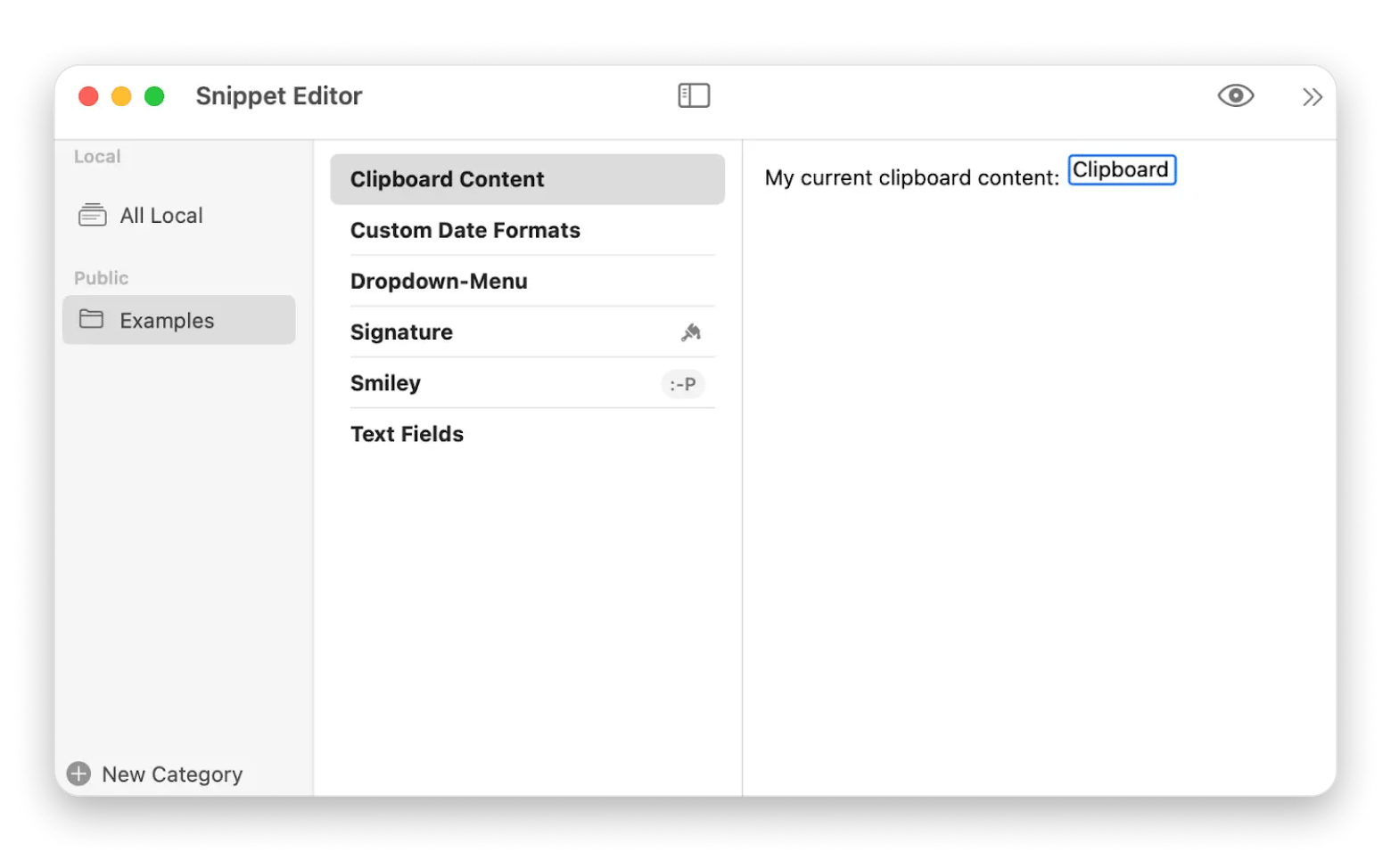 Interface do Rocket Typist mostrando snippets de texto e abreviações no Mac, disponível no Setapp