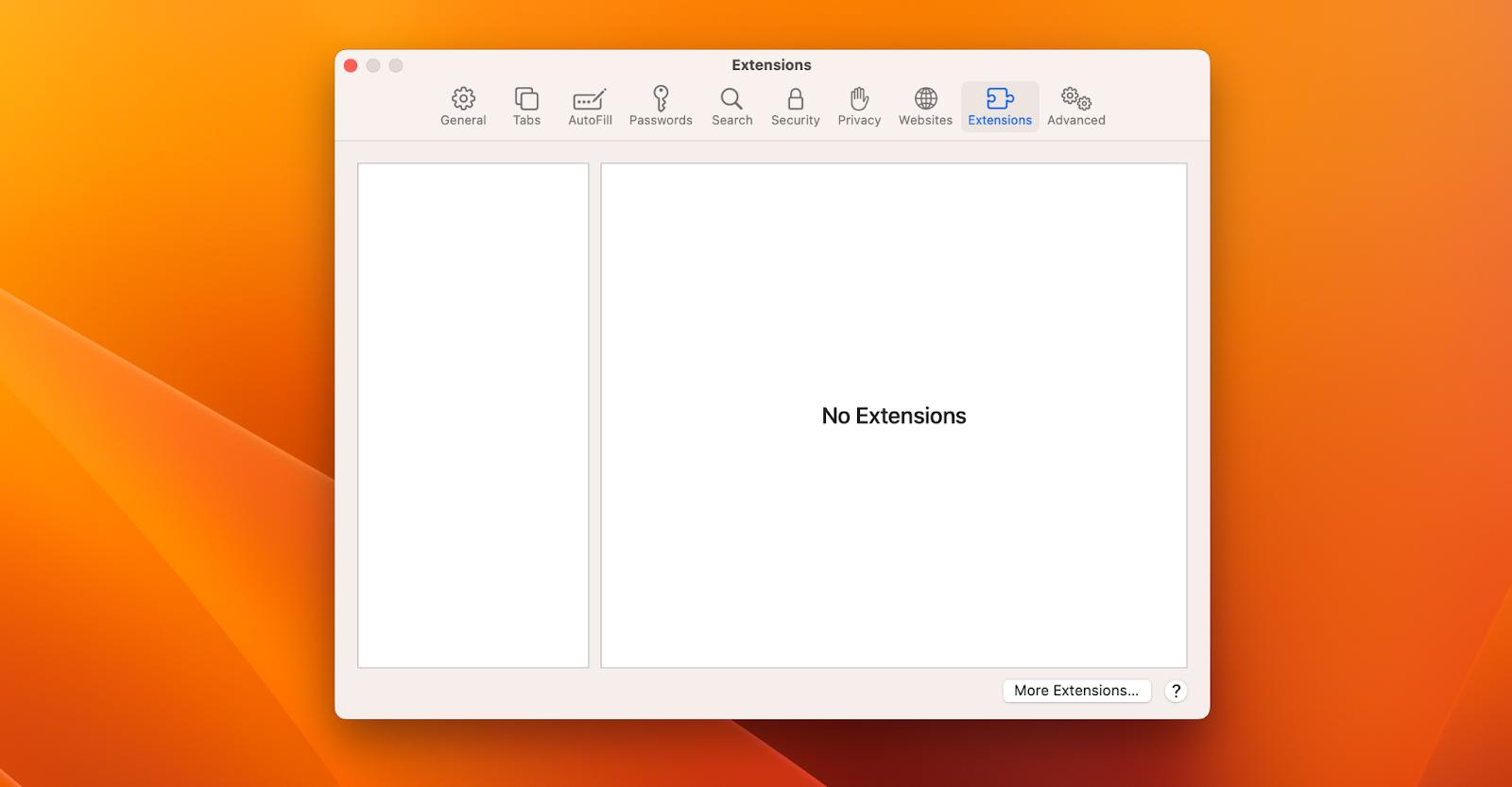 No Extensions in Safari
