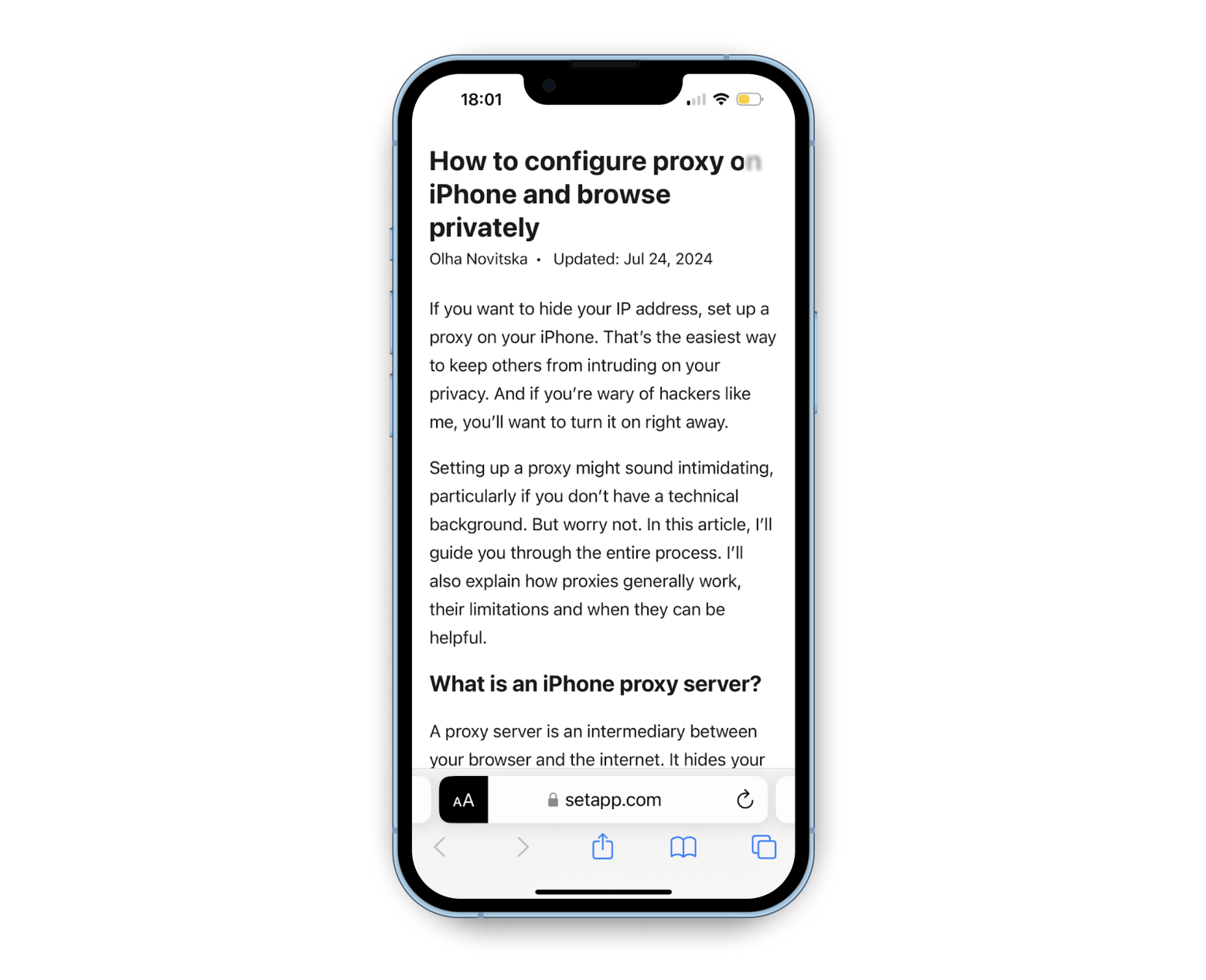 Safari Reader mode on iPhone