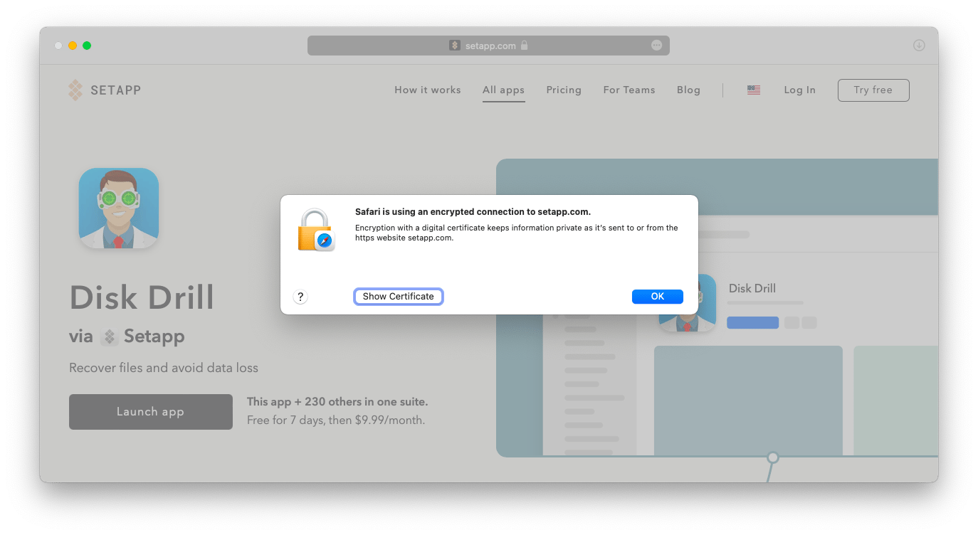 Safari is using an encrypted connection