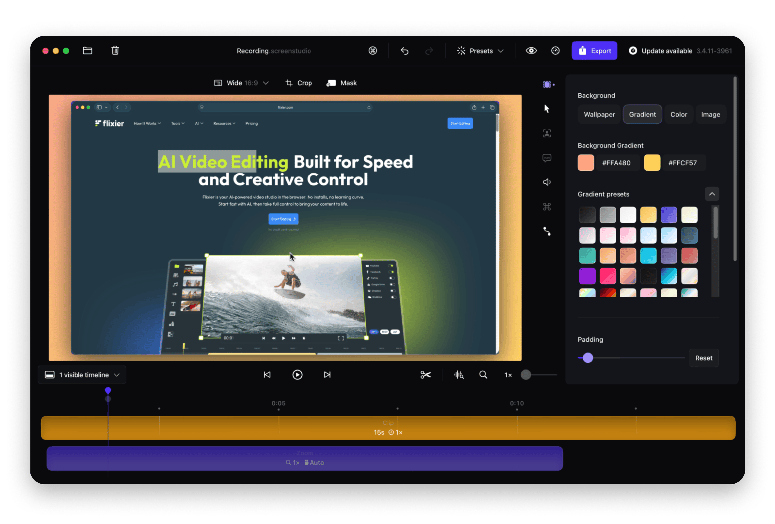 Screen studio for motion graphics