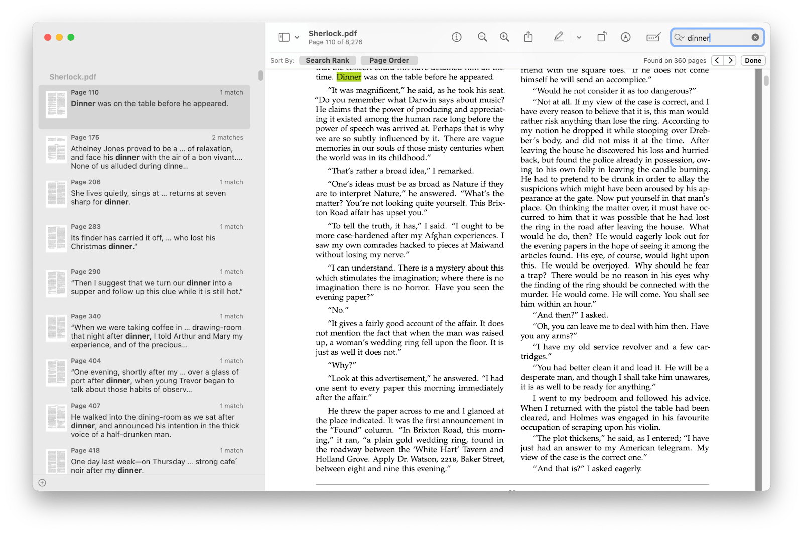 built-in PDF search on macOS