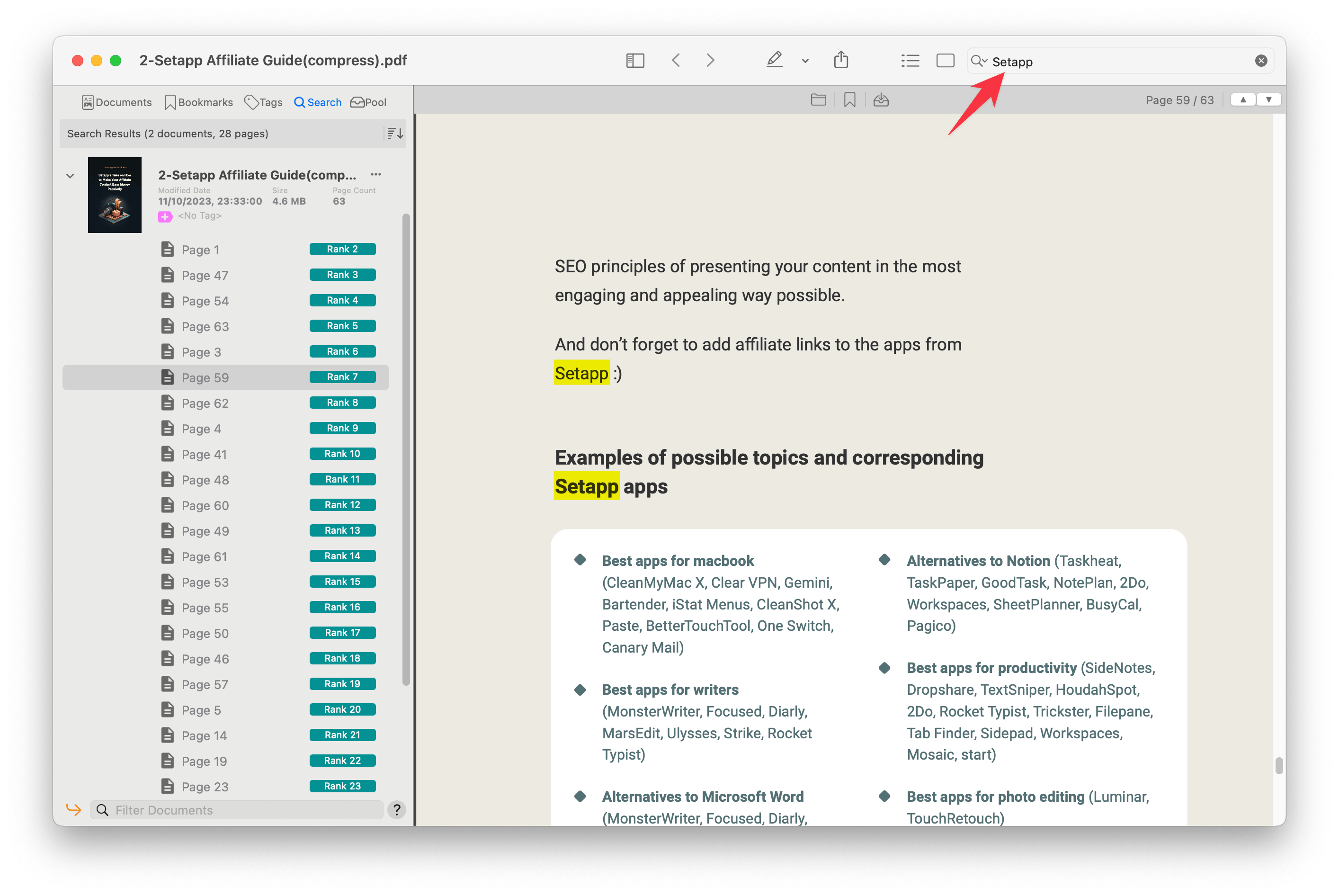 PDF Search through all documents on a Mac