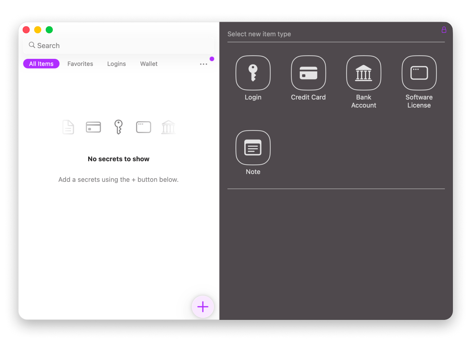 The interface of Secrets 4, a password manager available on Setapp