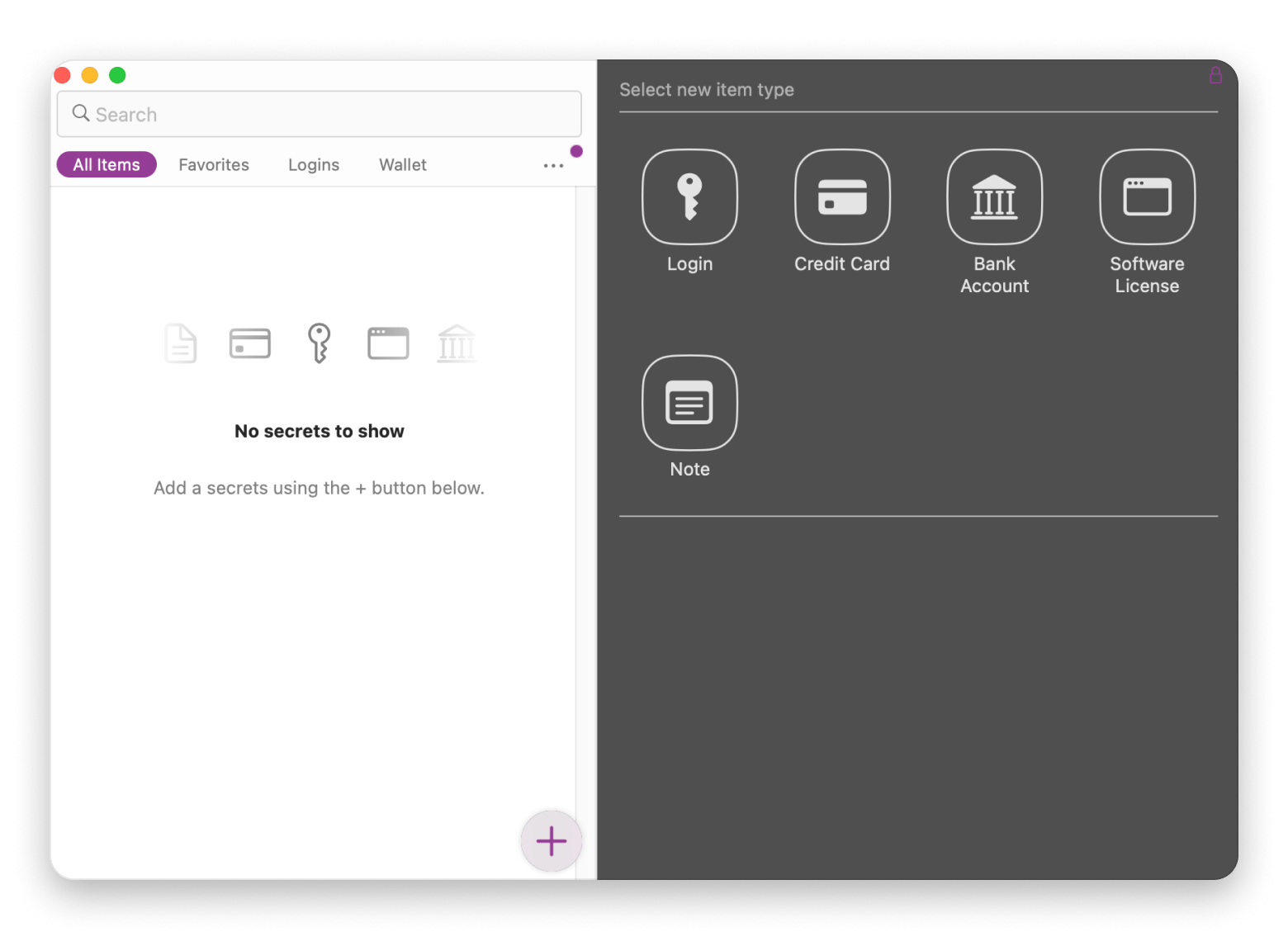 The All Items tab on Secrets 4, a password managing app that is available om Setapp