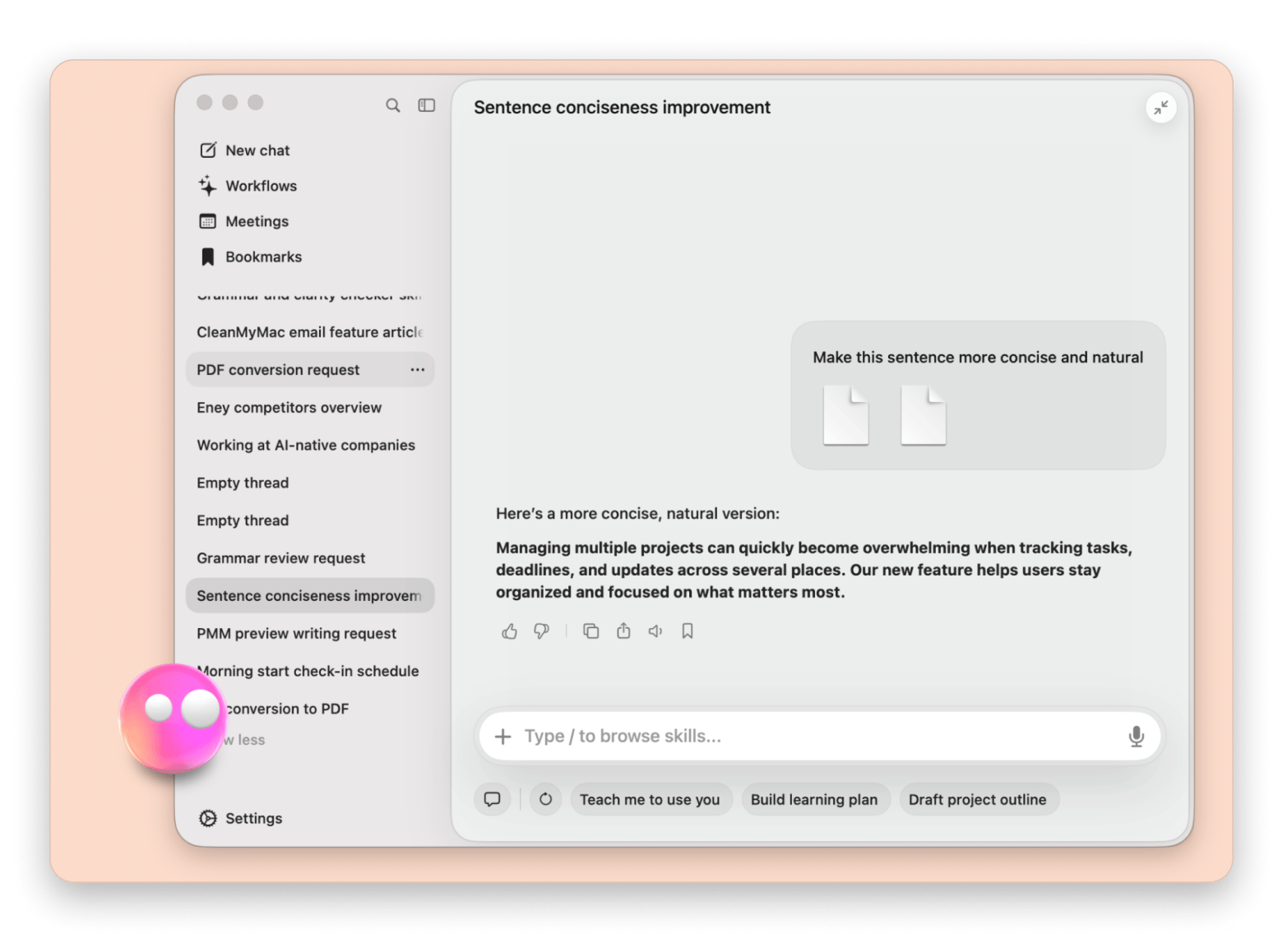 The interface of Eney, a native AI assistant for Mac and iPhone