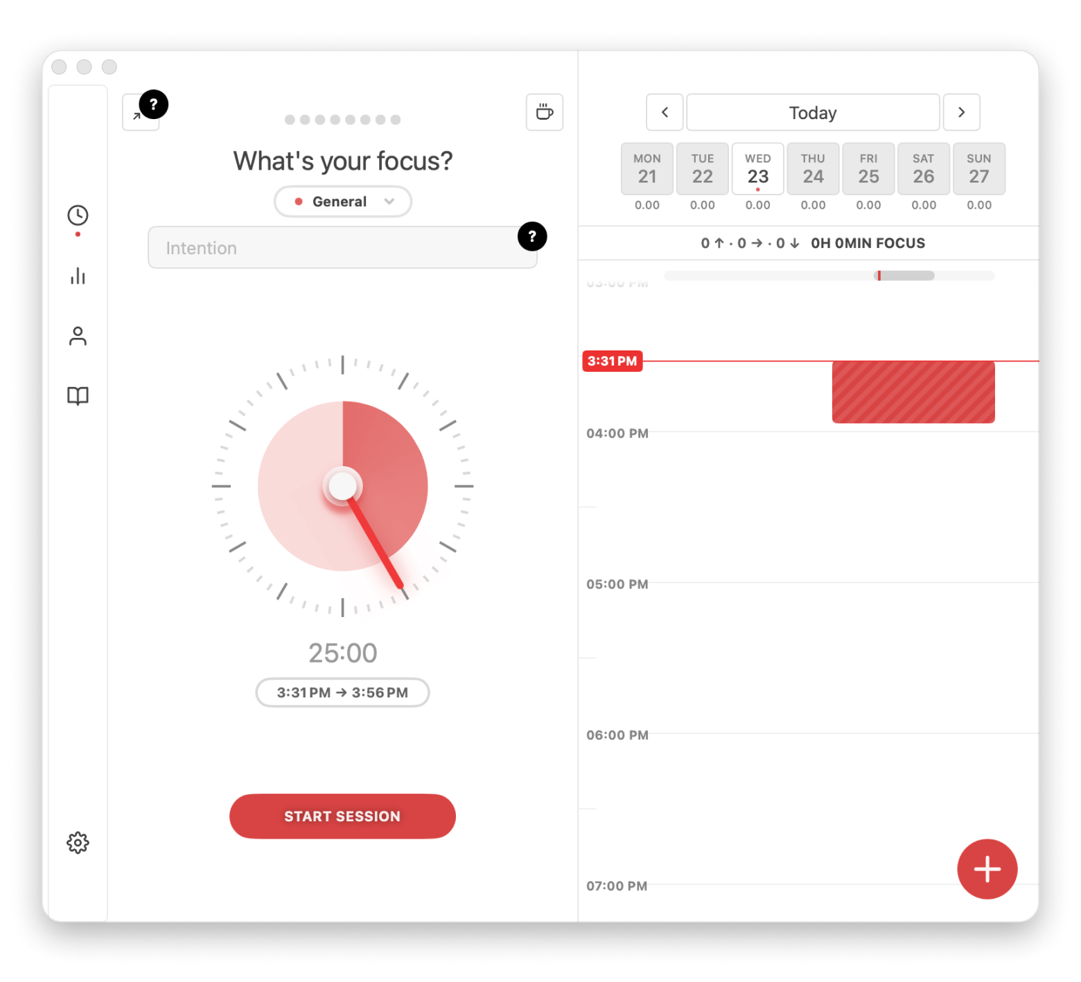 The interface of Session, a time-tracking app that is available on Setapp