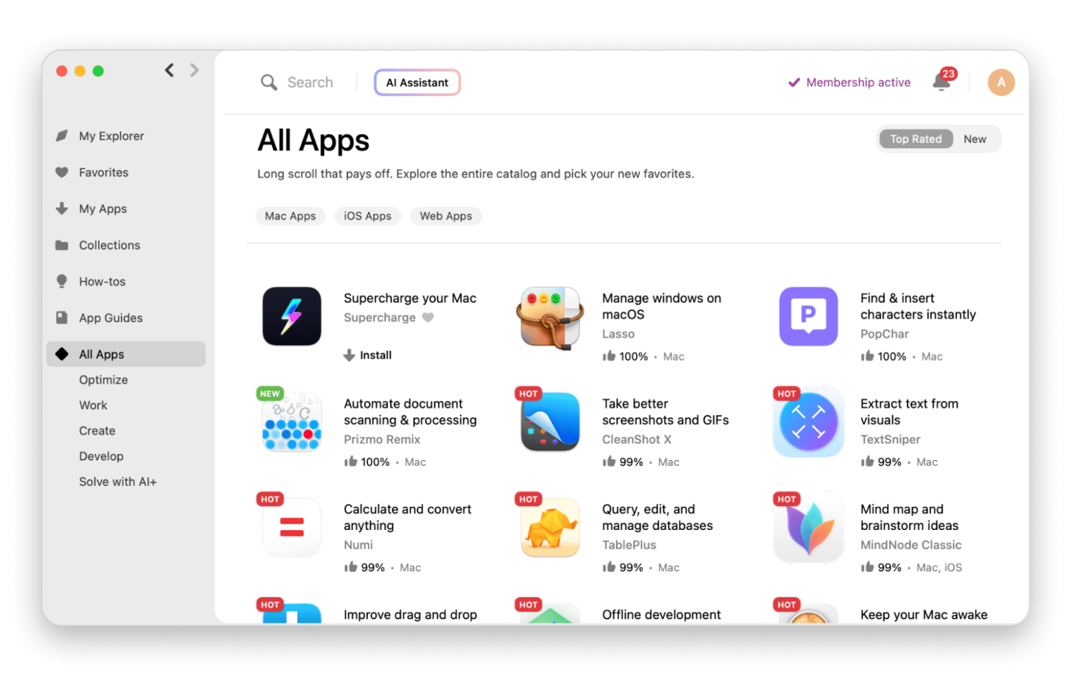 The all apps tab on Setapp, a Mac and iOS app marketplace