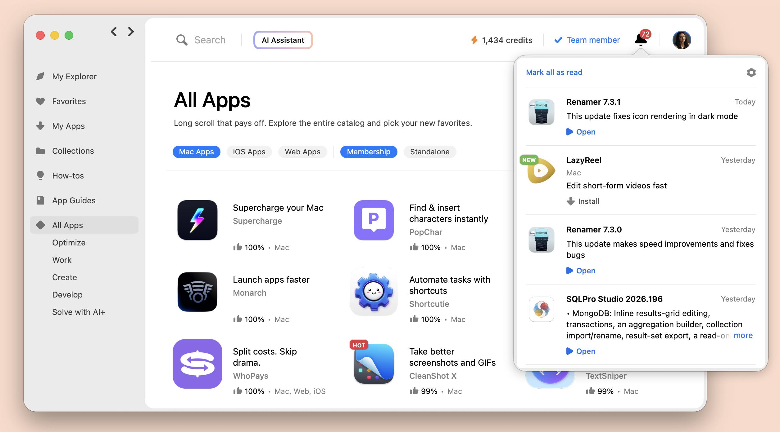 The update notification in the desktop Setapp app