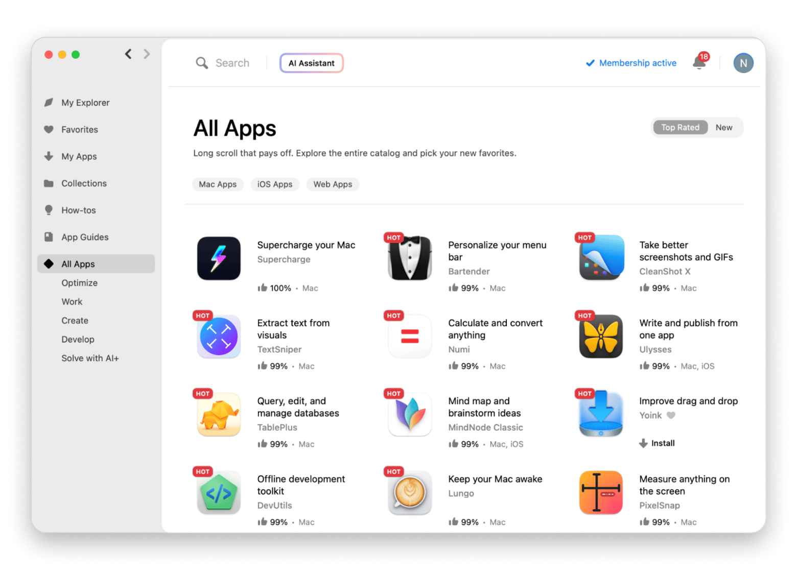 The list of all apps in the Setapp desktop app