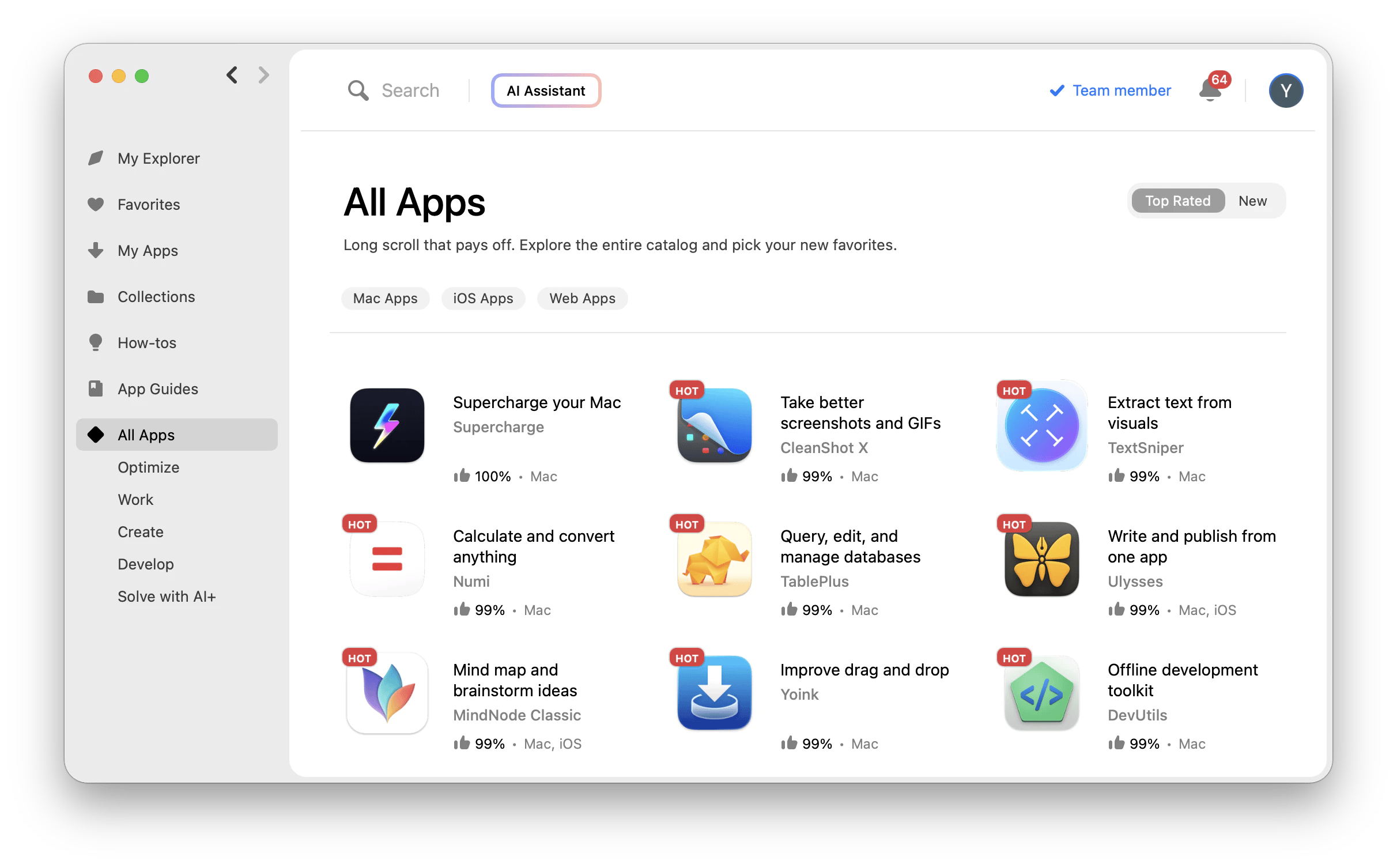 The All Apps tab of Setapp, a subscription-based app platform
