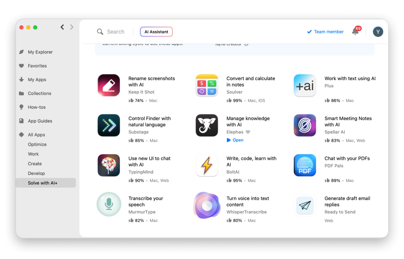 Solve with AI tab in Setapp desktop app