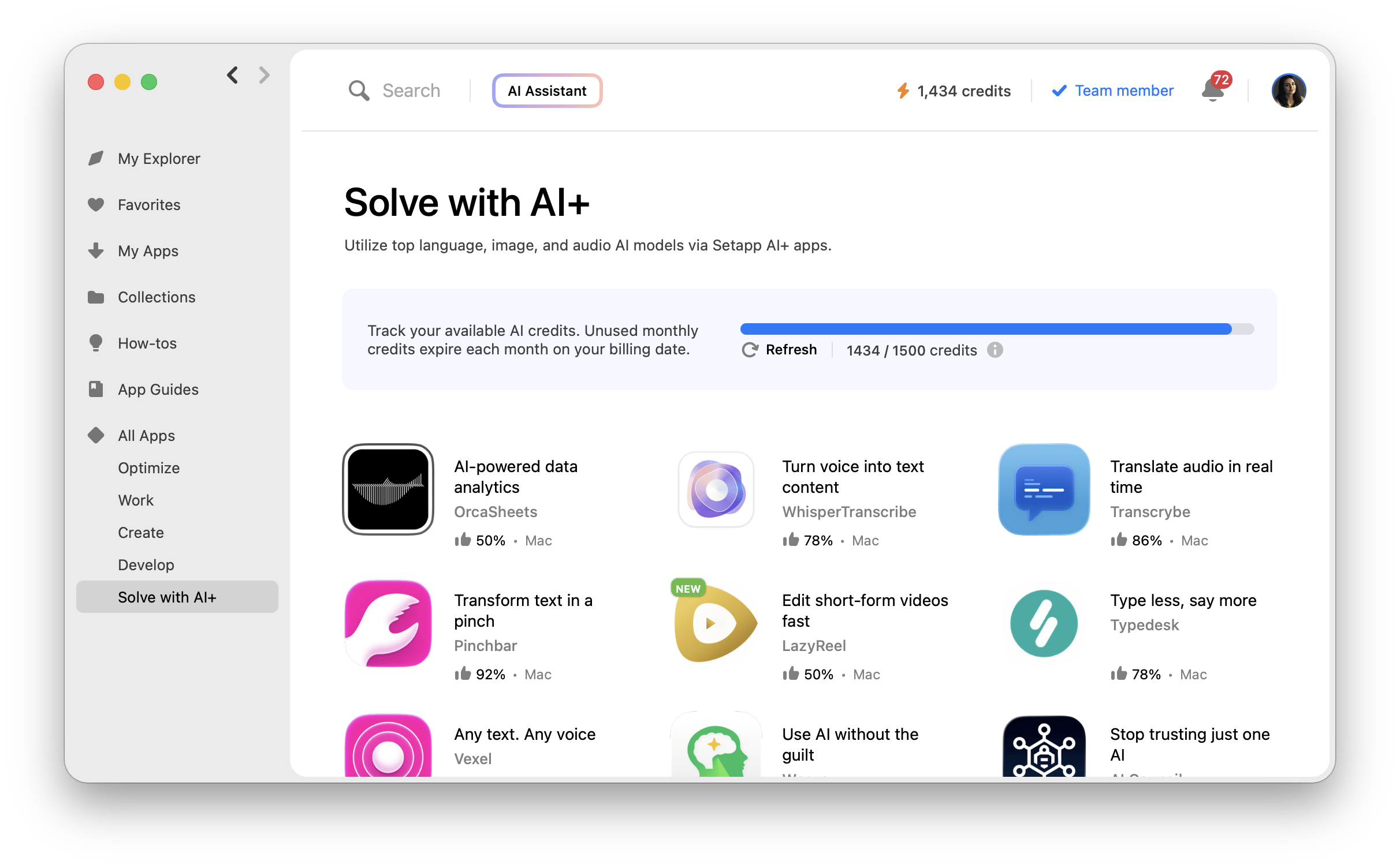 Solve with AI tab in Setapp desktop app Solve with AI tab in Setapp desktop app
