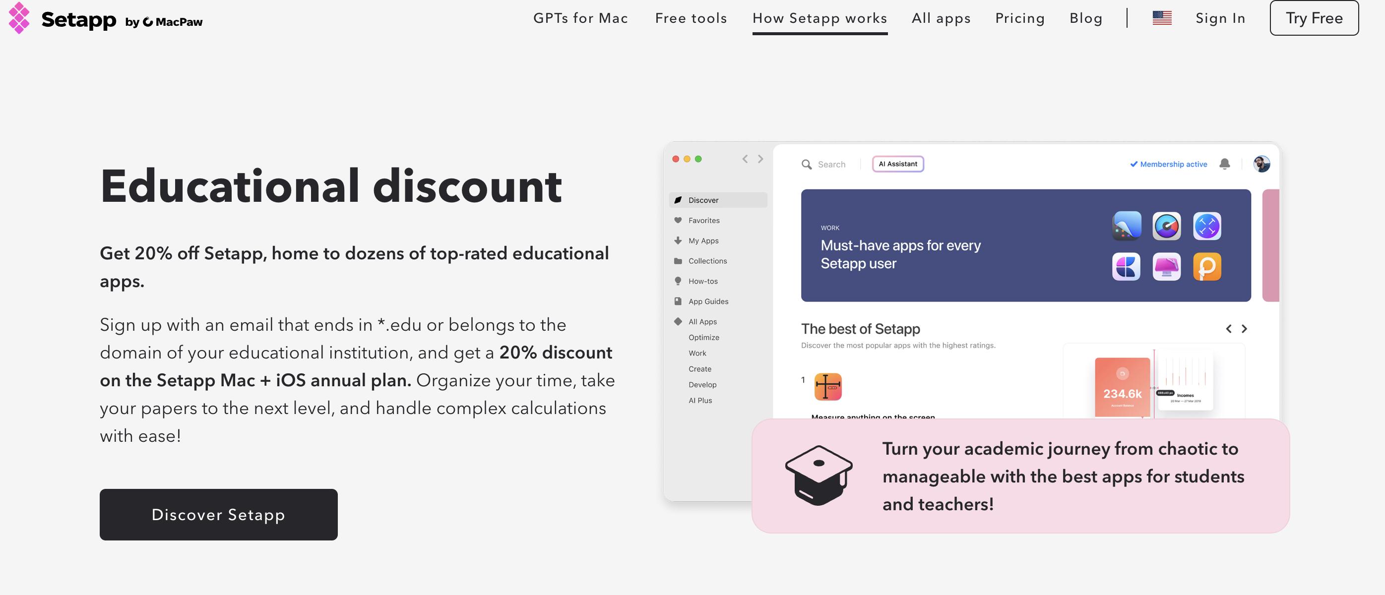 Setapp's education plan pricing