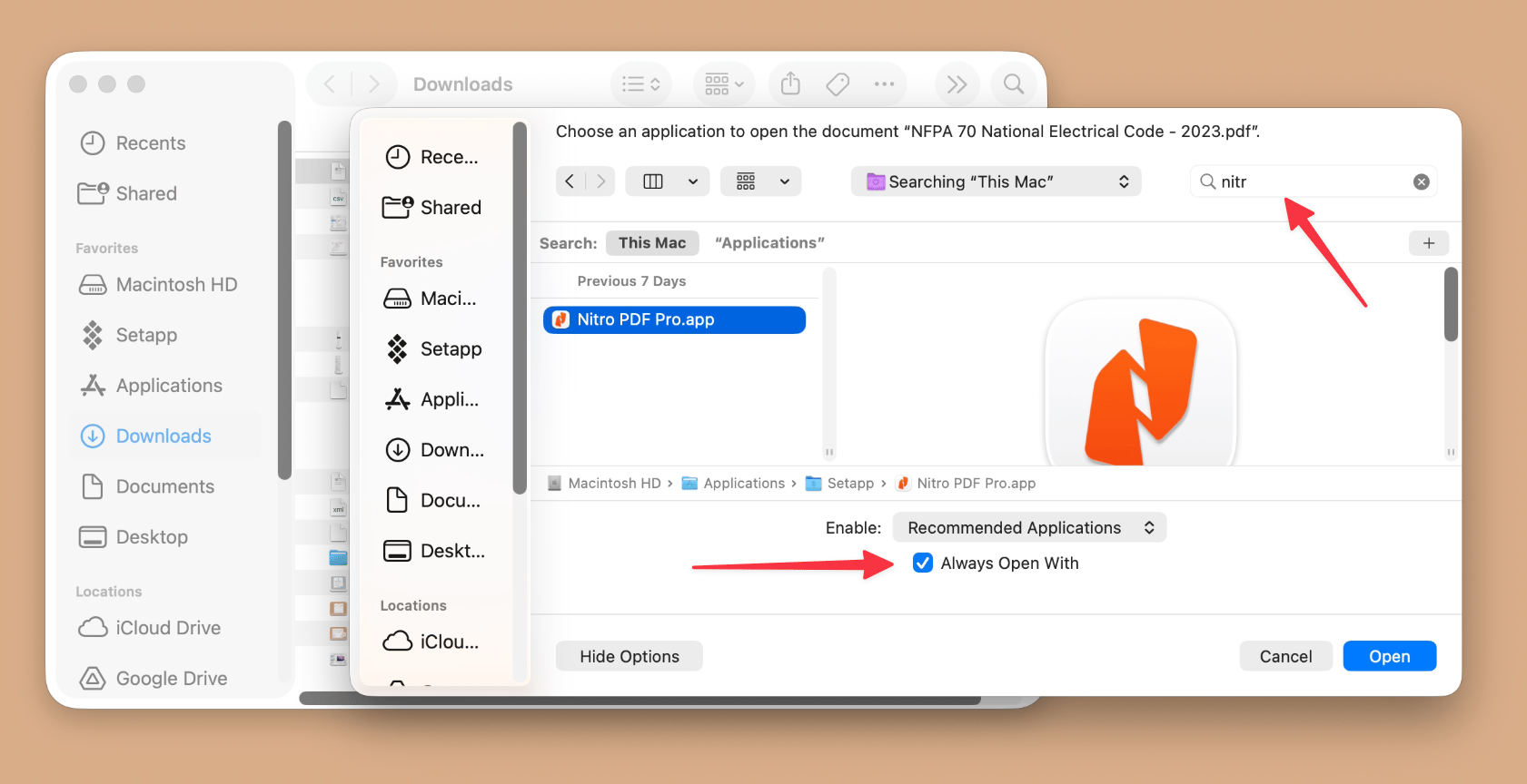 Setting a default app for opening a file (Open With > Other) Setting a default app for opening a file (Open With > Other)
