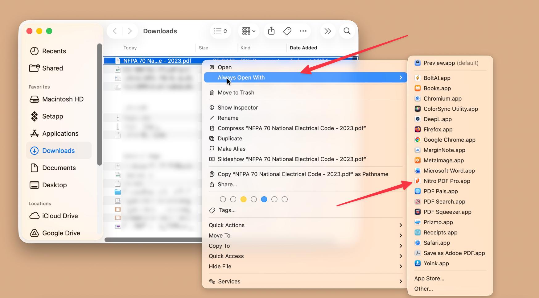 Setting a default app for opening a file. Setting a default app for opening a file.