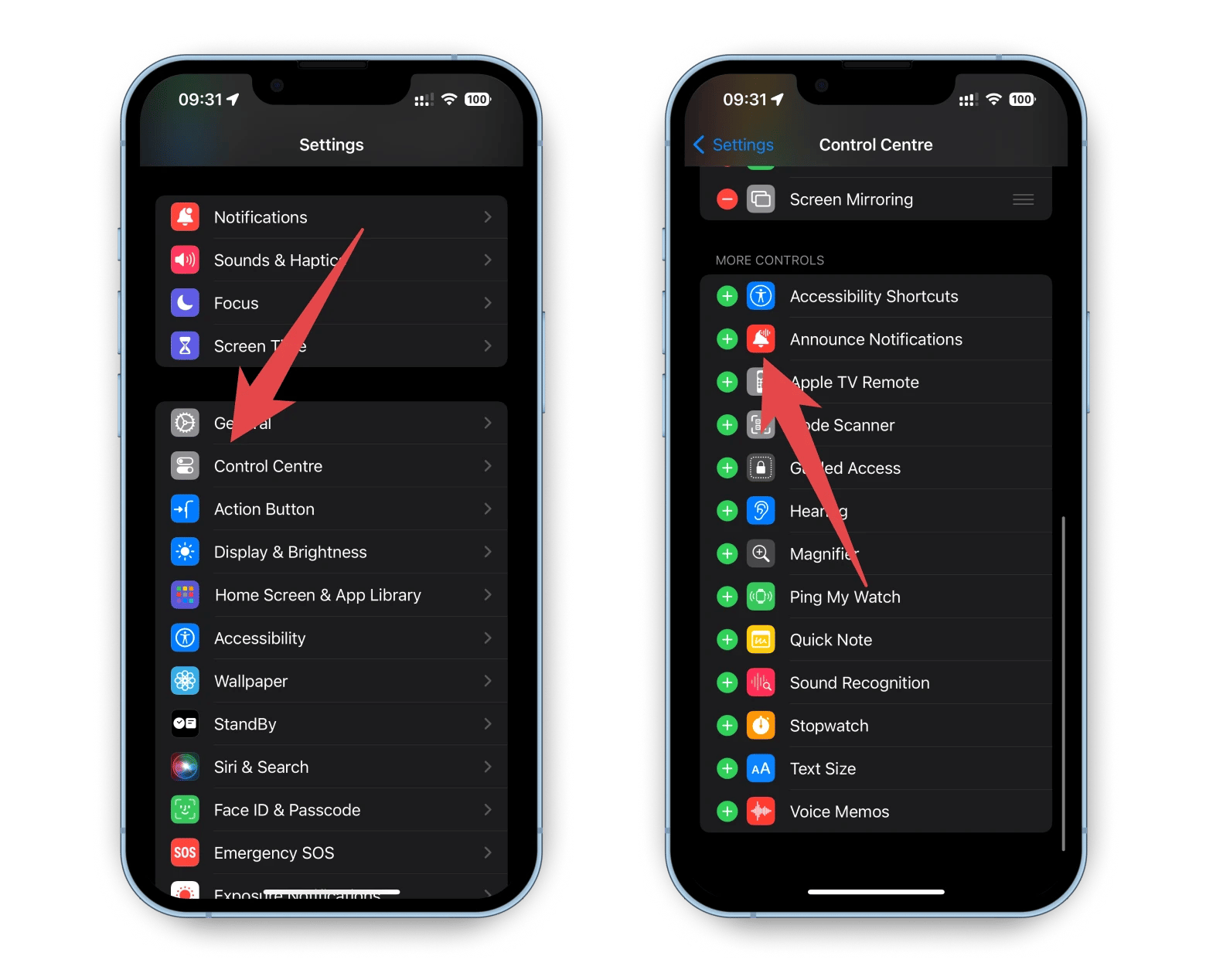 settings control center section