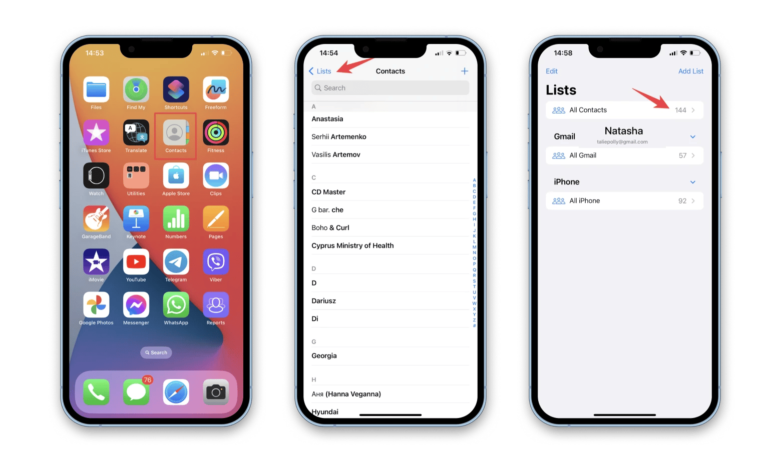 show all contacts on iPhone