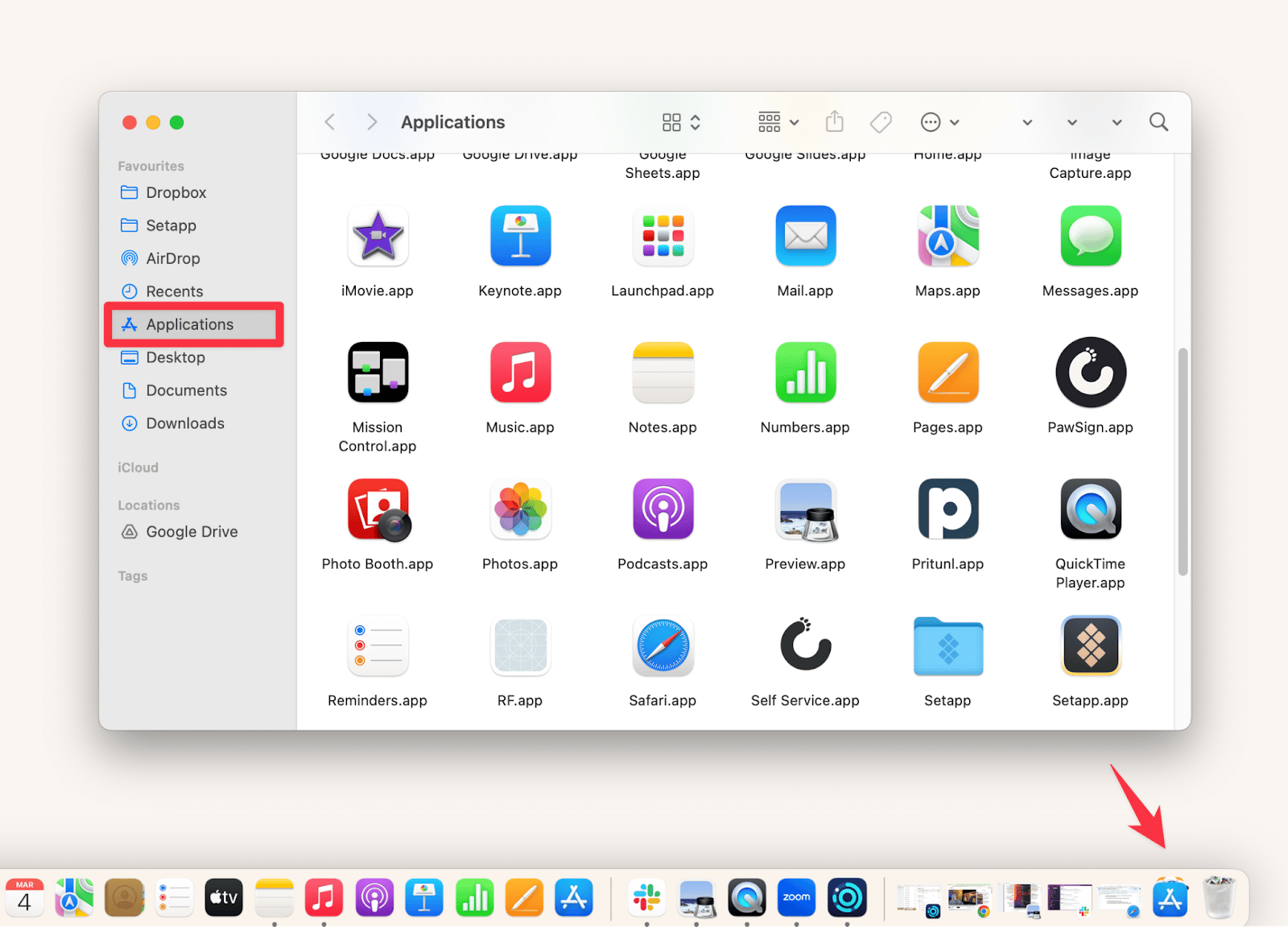 show applications folder in dock