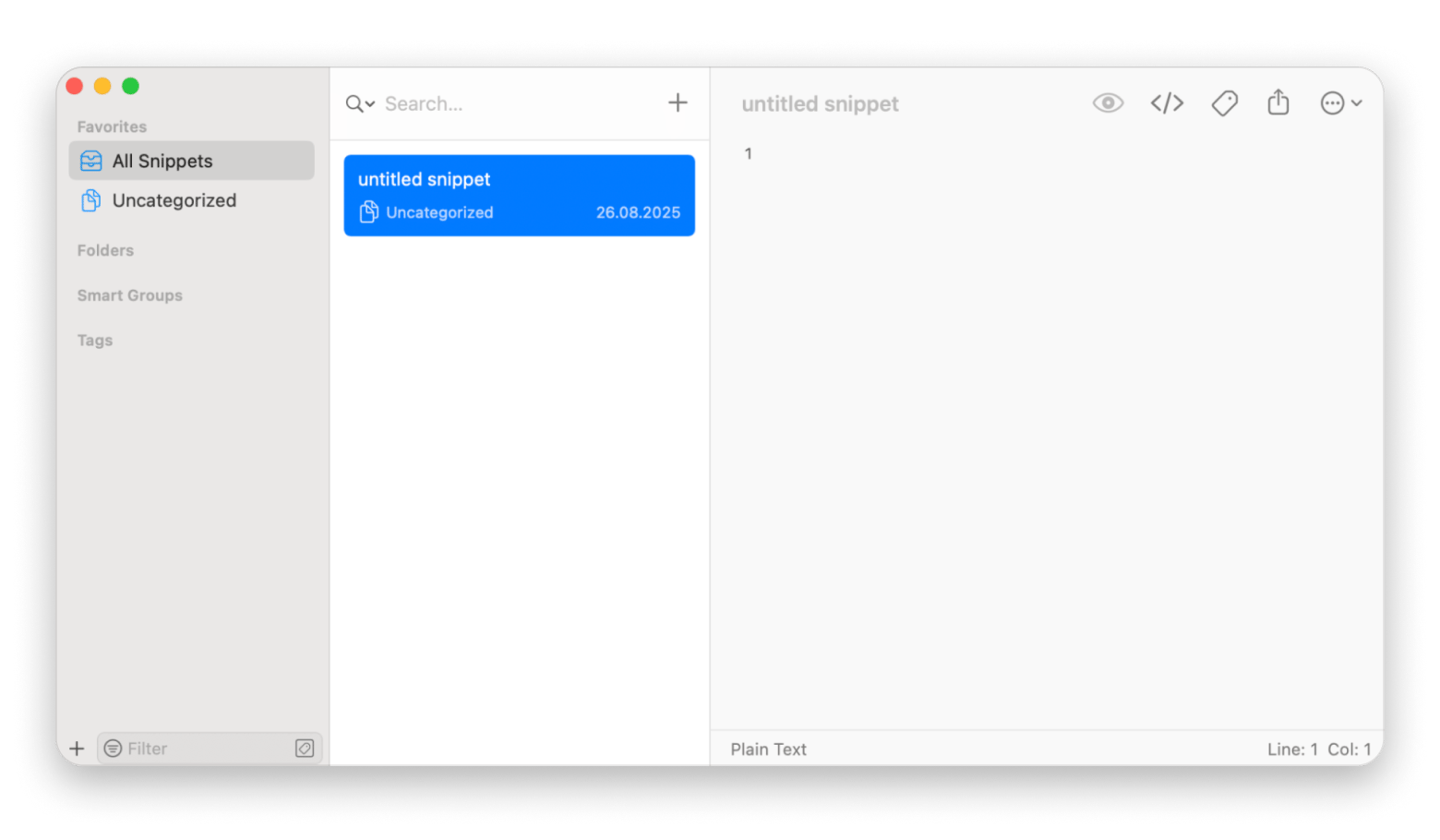 The overview of Snippets Lab, a code snippet library app that is available on Setapp.