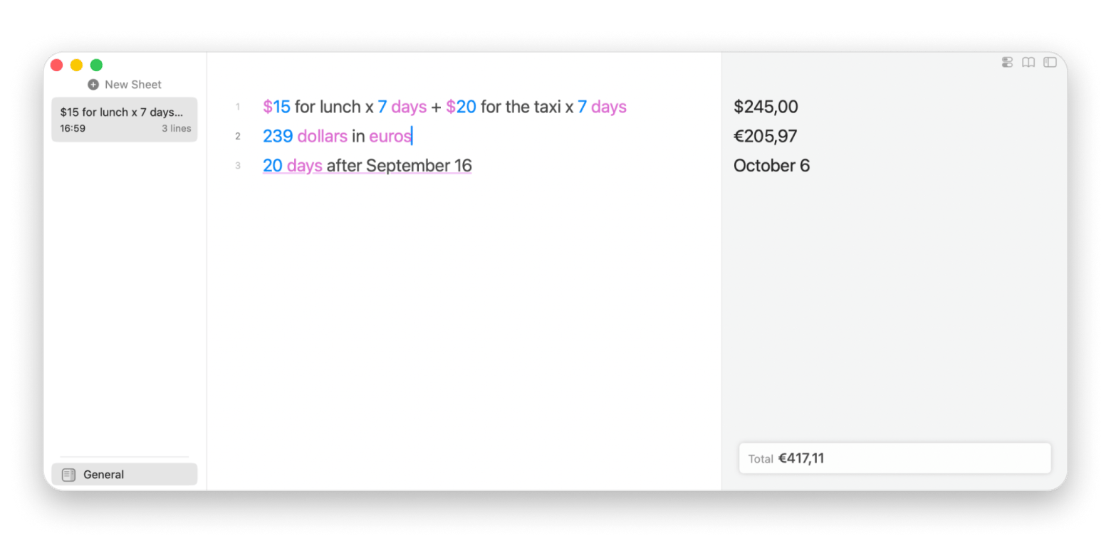 The interface of Soulver, a notepad calculator app available on Setapp